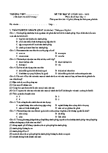 Đề kiểm tra học kì II môn Sinh học Lớp 11 - Năm học 2021-2022 - Đề 3 (Có đáp án)