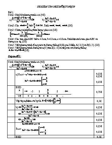 Đề kiểm tra học kì II môn Toán Lớp 10 (Có đáp án)