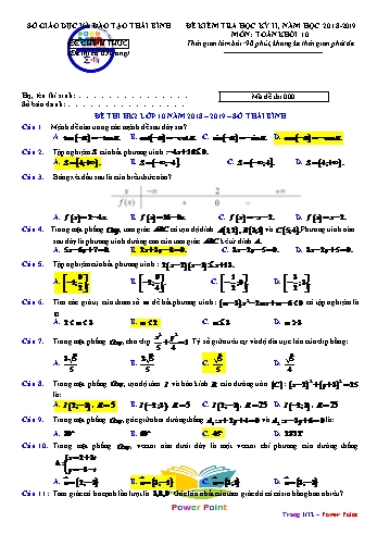 Đề kiểm tra học kì II môn Toán Lớp 10 - Sở GD&ĐT Thái Bình - Năm học 2018-2019 (Có đáp án)