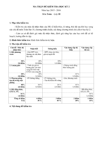 Đề kiểm tra học kì II môn Toán Lớp 10 - Trường PT DTBT THPT tỉnh Hòa Bình - Năm học 2015-2016 (Có đáp án)