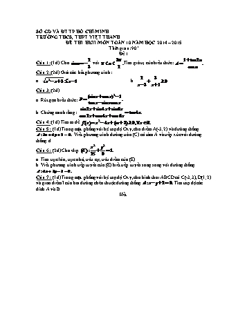 Đề kiểm tra học kì II môn Toán Lớp 10 - Trường THCS, THPT Việt Thanh - Năm học 2014-2015 (Có đáp án)