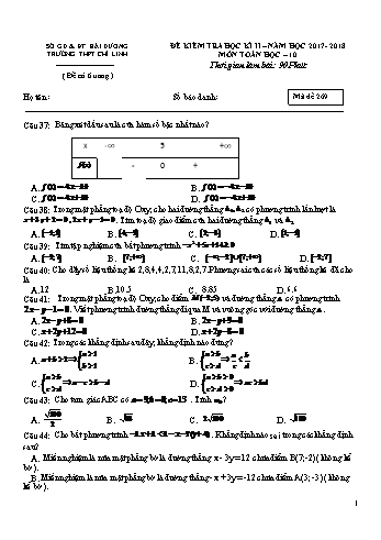 Đề kiểm tra học kì II môn Toán Lớp 10 - Trường THPT Chí Linh - Năm học 2017-2018 (Mã đề 269)
