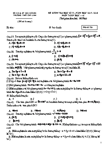 Đề kiểm tra học kì II môn Toán Lớp 10 - Trường THPT Chí Linh - Năm học 2017-2018 (Mã đề 701)