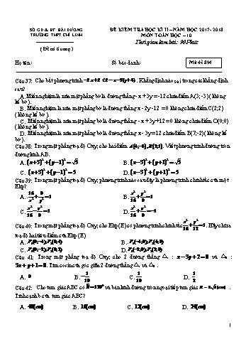 Đề kiểm tra học kì II môn Toán Lớp 10 - Trường THPT Chí Linh - Năm học 2017-2018 (Mã đề 894)