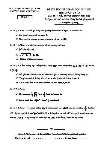 Đề kiểm tra học kì II môn Toán Lớp 10 - Trường THPT Chu Văn An - Năm học 2017-2018 (Đề 2) (Có đáp án)