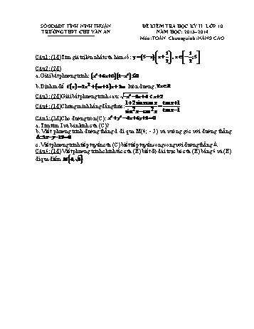 Đề kiểm tra học kì II môn Toán Lớp 10 - Trường THPT Chu Văn An - Năm học 2013-2014 (Có đáp án)