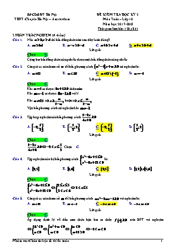 Đề kiểm tra học kì II môn Toán Lớp 10 - Trường THPT Chuyên Hà Nội – Amsterdam - Năm học 2017-2018 (Có đáp án)