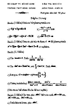 Đề kiểm tra học kì II môn Toán Lớp 10 - Trường THPT Đông Dương (Có đáp án)