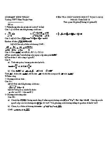 Đề kiểm tra học kì II môn Toán Lớp 10 - Trường THPT Hàm Thuận Nam - Năm học 2012-2013 (Có đáp án)