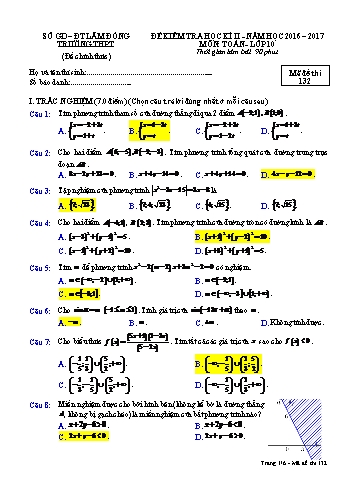 Đề kiểm tra học kì II môn Toán Lớp 10 - Trường THPT Lâm Đồng - Năm học 2016-2017 (Có đáp án)