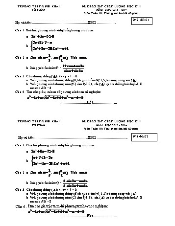 Đề kiểm tra học kì II môn Toán Lớp 10 - Trường THPT Minh Khai - Năm học 2013-2014 (Có đáp án)