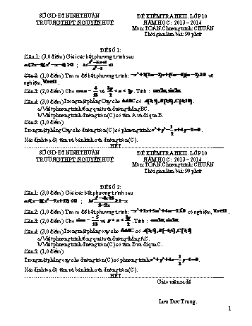 Đề kiểm tra học kì II môn Toán Lớp 10 - Trường THPT Nguyễn Huệ - Năm học 2013-2014 (Có đáp án)