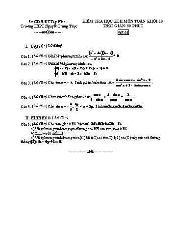 Đề kiểm tra học kì II môn Toán Lớp 10 - Trường THPT Nguyễn Trung Trực (Có đáp án)