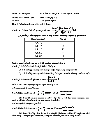 Đề kiểm tra học kì II môn Toán Lớp 10 - Trường THPT Nhơn Trạch - Năm học 2010-2011 (Có đáp án)