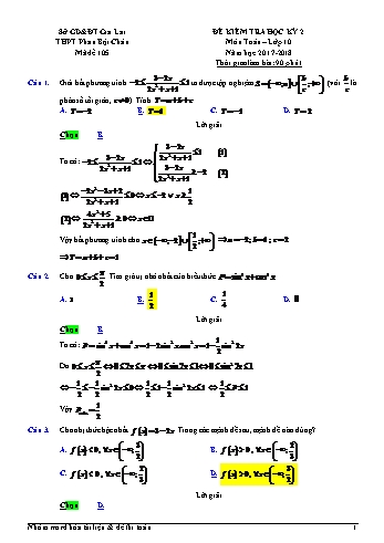 Đề kiểm tra học kì II môn Toán Lớp 10 - Trường THPT Phan Bội Châu - Năm học 2017-2018 (Có đáp án)