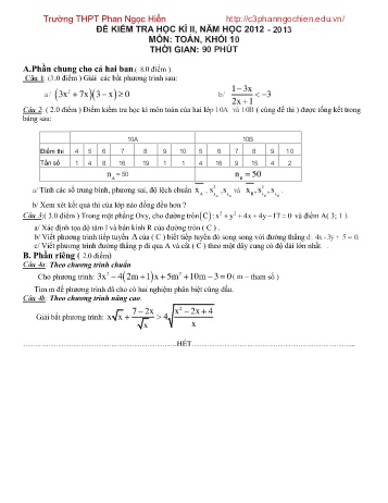 Đề kiểm tra học kì II môn Toán Lớp 10 - Trường THPT Phan Ngọc Hiển (Có đáp án)