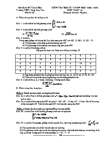 Đề kiểm tra học kì II môn Toán Lớp 10 - Trường THPT Tống Duy Tân - Năm học 2008-2009