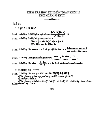 Đề kiểm tra học kì II môn Toán Lớp 10