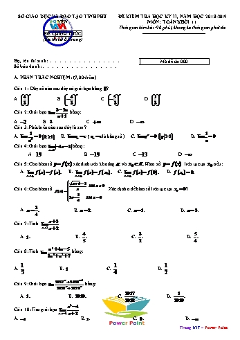 Đề kiểm tra học kì II môn Toán Lớp 11 - Sở GD&ĐT tỉnh Phú Yên - Năm học 2018-2019 (Có đáp án)