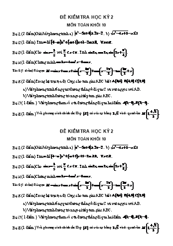 Đề kiểm tra học kỳ 2 môn Toán Khối 10