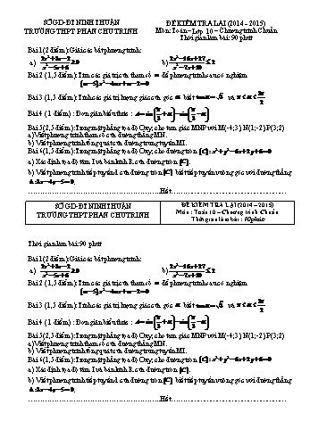 Đề kiểm tra lại môn Toán Lớp 10 - Trường THPT Phan Chu Trinh - Năm học 2014-2015