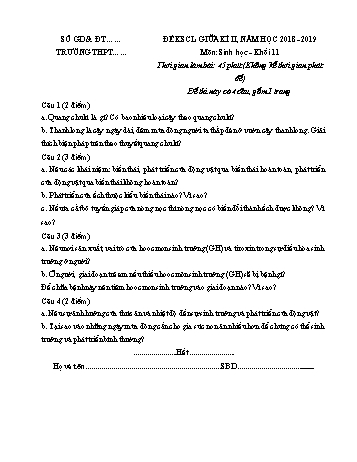 Đề KSCL giữa kì II môn Sinh học Lớp 11 - Năm học 2018-2019 (Có đáp án)