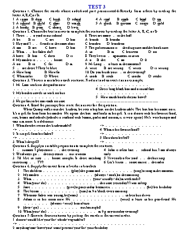 Đề ôn tập môn Tiếng Anh Lớp 5 - Practice test 3 + 4 (Có đáp án)