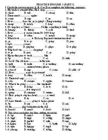 Đề ôn tập môn Tiếng Anh Lớp 5 - Practice test 7