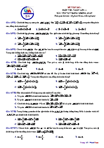 Đề ôn tập môn Toán Lớp 11 - Bài: Véc tơ trong không gian