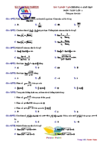 Đề ôn tập môn Toán Lớp 11 - Chương 4: Giới hạn