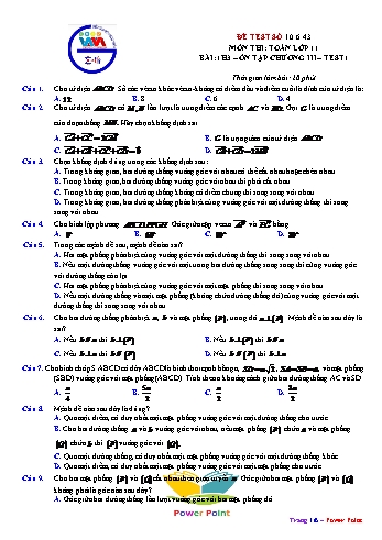 Đề ôn tập môn Toán Lớp 11 - Test 1: Ôn tập chương III (Có đáp án)