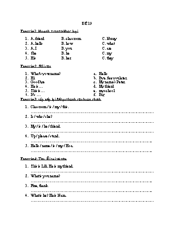 Đề ôn tập Tiếng Anh Lớp 3 - Đề 19
