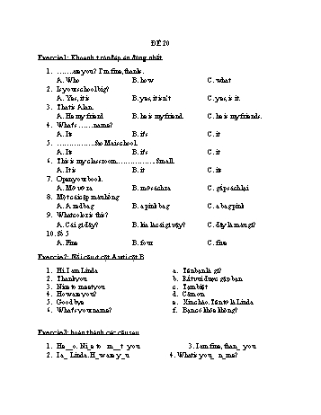 Đề ôn tập Tiếng Anh Lớp 3 - Đề 20