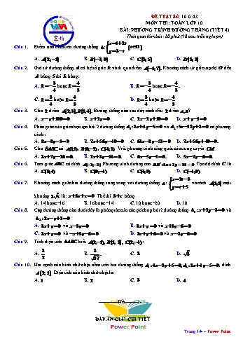 Đề ôn tập Toán Lớp 10 - Bài: Phương trình đường thẳng (Tiết 4) (Có đáp án)