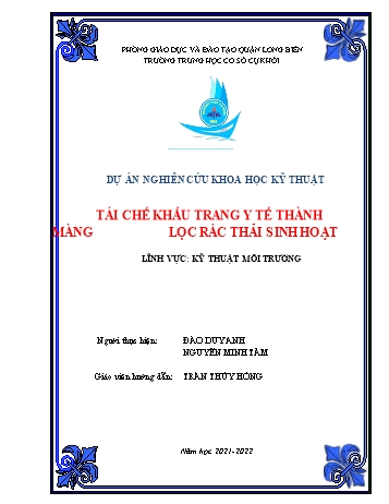 Đề tài Tái chế khẩu trang y tế thành màng lọc rác thải sinh hoạt