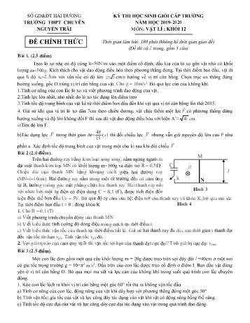 Đề thi chọn học sinh giỏi cấp trường môn Vật lí Lớp 12 - Trường THPT chuyên Nguyễn Trãi - Năm học 2019-2020 (Có đáp án)