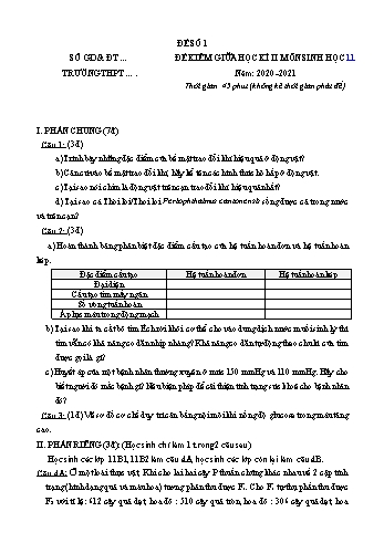 Đề thi giữa học kì II môn Sinh học Lớp 11 (Có đáp án)