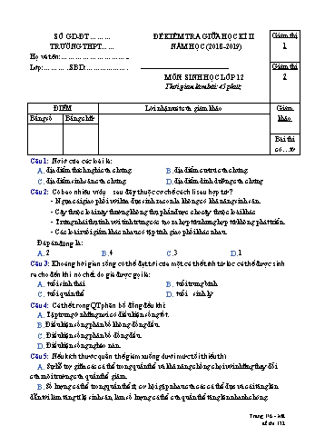 Đề thi giữa học kì II môn Sinh học Lớp 12 - Năm học 2018-2019 (Có đáp án)