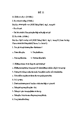 Đề thi giữa kì 1 môn Tiếng Việt Lớp 2 - Đề 11 (Có đáp án)