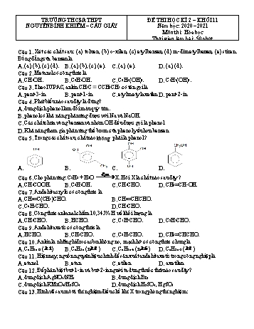 Đề thi học kì II môn Hóa học Lớp 11- Trường THCS & THPT Nguyễn Bỉnh Khiêm - Cầu Giấy - Năm học 2020-2021 (Có đáp án)
