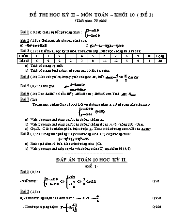 Đề thi học kì II môn Toán Khối 10 - Đề 1 (Có đáp án)