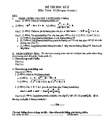 Đề thi học kì II môn Toán Lớp 10