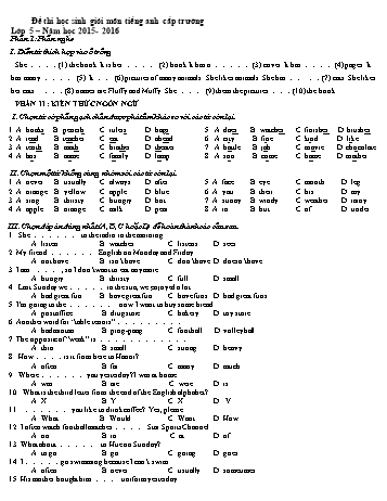 Đề thi học sinh giỏi môn Tiếng Anh Lớp 5 cấp trường - Năm học 2015-2016
