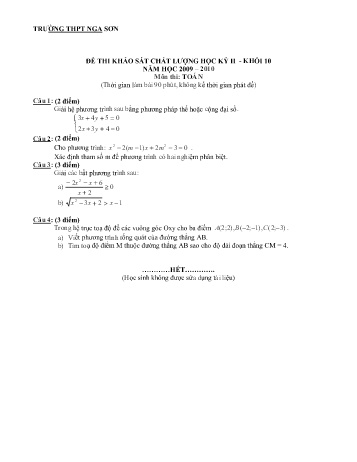 Đề thi khảo sát chất lượng học kì II môn Toán Lớp 10 - Trường THPT Nga Sơn - Năm học 2009-2010 (Có đáp án)