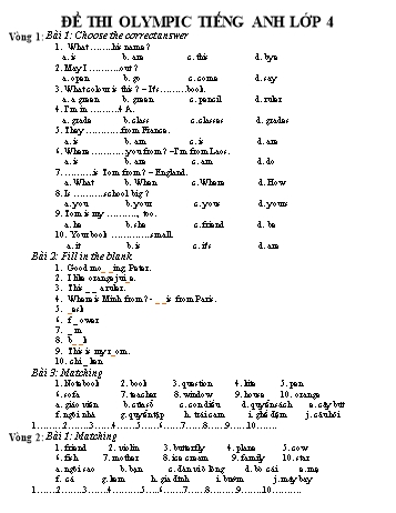 Đề thi olympic Tiếng Anh Lớp 4