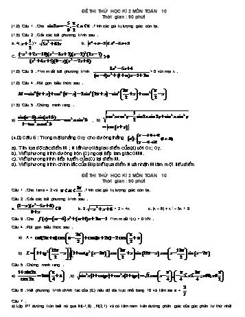 Đề thi thử học kì 2 môn Toán Lớp 10