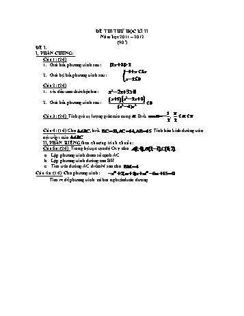 Đề thi thử học kì II môn Toán Lớp 10 - Năm học 2011-2012