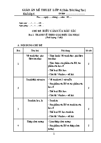 Giáo án cả năm Mĩ thuật Khối 6 (Chân trời sáng tạo)