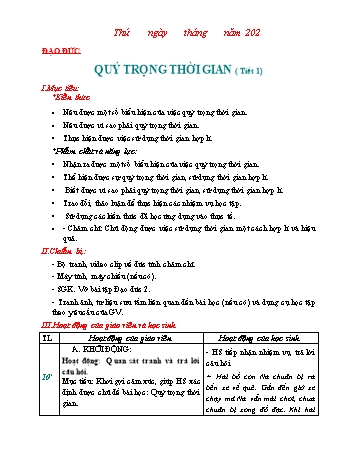 Giáo án Đạo đức Lớp 2 - Bài 1: Quý trọng thời gian