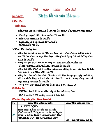 Giáo án Đạo đức Lớp 2 - Bài 2: Nhận lỗi và sửa lỗi